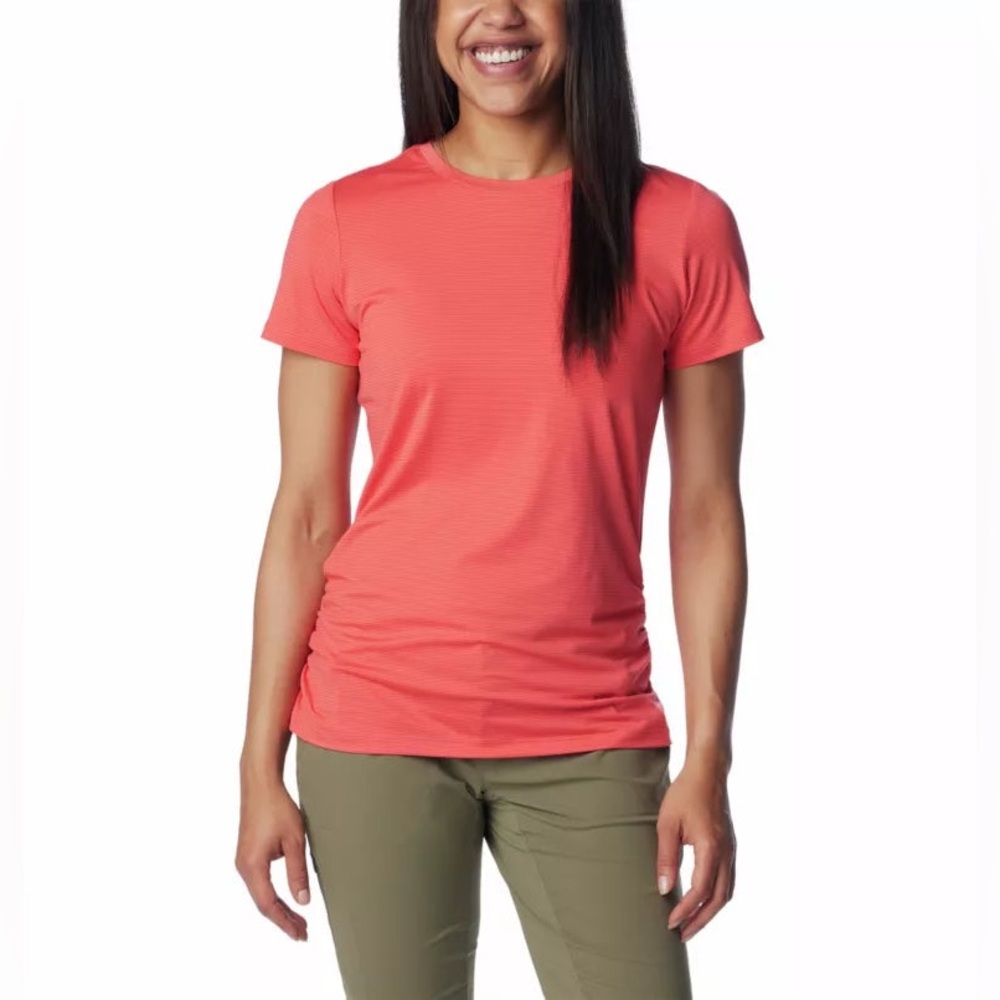Columbia Coral Striped Leslie Falls Short-Sleeve Shirt Hiking Outdoor SPF Top